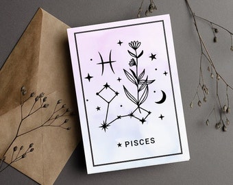 Pisces Zodiac Birthday Card, Constellation Art (Digital Download)