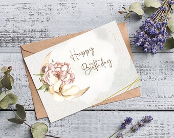 Carte d'anniversaire numérique, carte d'anniversaire imprimable, carte imprimable, carte numérique, téléchargement numérique, carte florale, carte d'anniversaire, carte pliable