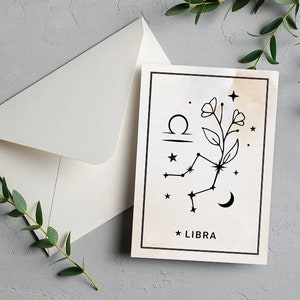 Cartão de aniversário digital, cartão de aniversário para impressão, cartão para impressão, cartão digital, download digital, cartão de signo, cartão de aniversário, signo do zodíaco