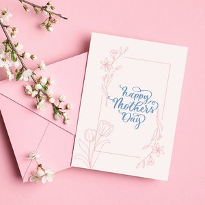Digitale Moederdagkaart, afdrukbare moederdagkaart, digitale download, bloemenkaart, gelukkige moederdag, afdrukbare kaart, minimalistische kaart
