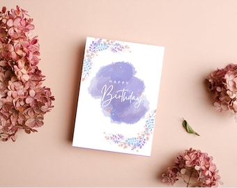 Digital Folded Floral Birthday Card