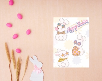 Digital Printable Easter Card, printable card, digital card, digital download, happy easter, bunny card, floral card, floral easter