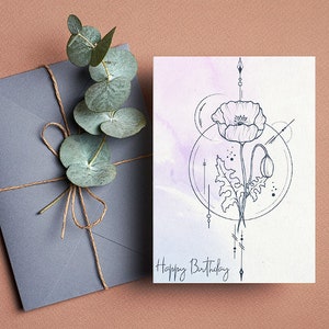 Cartão de aniversário digital, cartão de aniversário para impressão, cartão para impressão, cartão digital, download digital, cartão floral, aniversário simples, aquarela