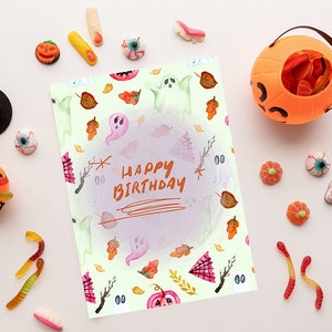 Carte d'anniversaire numérique, carte imprimable, carte d'halloween imprimable, carte numérique, téléchargement numérique, carte d'automne, carte d'anniversaire, aquarelle