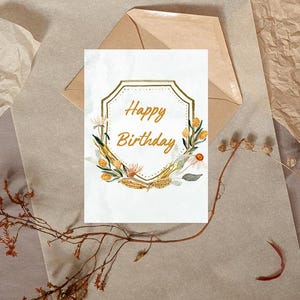 Cartão de aniversário em aquarela para impressão, cartão digital, aniversário digital, cartão para impressão, feliz aniversário, cartão boho, presente para ela