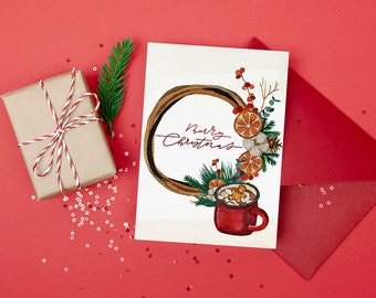 Digital Christmas Card, Christmas card, Printable Christmas card, printable card, holiday card, happy new year card, watercolor