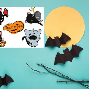 Digital halloween card, printable card, cat card, kawaii card, kids card, digital download, trick or treat