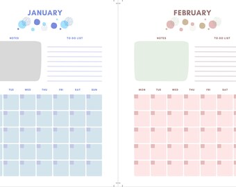 Planejador Mensal Minimalista, Páginas em PDF para Impressão de 12 Meses (Download Digital)