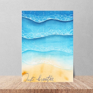 Digital card, Printable card, beach card, blank card, ocean, watercolor, encouragement card, greeting card