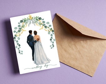 Digital wedding card, floral card, wedding stationary, happy wedding, watercolor card, digital card, printable card