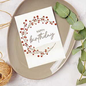 Cartão de aniversário floral para impressão, cartão floral, cartão para impressão, aniversário para impressão, presentes para ela, download digital, vegetação, aniversário de inverno