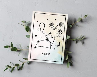 Zodiac Leo Birthday Card, Printable Star Sign (Digital Download)