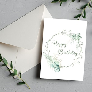 Afdrukbare bloemenverjaardagskaart, bloemenkaart, afdrukbare kaart, afdrukbare verjaardag, cadeaus voor haar, digitale download, groen