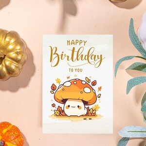 Printable Fall Birthday Card, floral card, printable card, printable birthday, gifts for her, digital download, mushroom, kawaii
