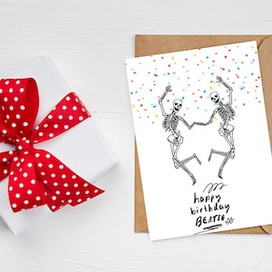 Digital Birthday Card, printable birthday card, printable card, digital download, skeleton birthday card, best friends birthday card