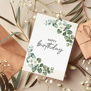Druckbare Geburtstagskarte mit Blumen, florale Karte, druckbare Karte, druckbare Geburtstagskarte, Geschenke für sie, digitaler Download, grün