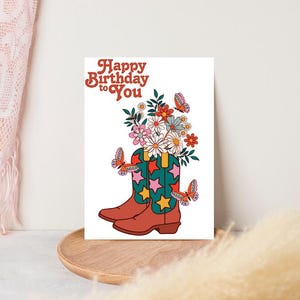 Cartão de aniversário digital, cartão de aniversário para impressão, cartão para impressão, download digital, cartão floral, cartão de aniversário retrô, cartão de aniversário vintage