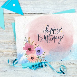 Digital Birthday Card, printable birthday card, printable card, digital card, digital download, floral card, birthday card, watercolor