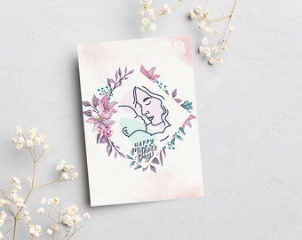 Blommigt morsdagskort, minimalistisk design (digital nedladdning)