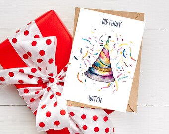 Digital card, printable card, witch card, birthday card, printable download, digital download, watercolor card