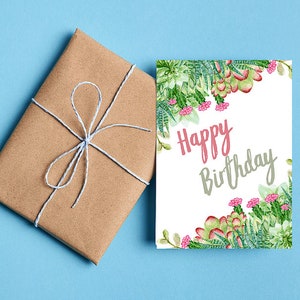 Carte d’anniversaire numérique, carte d’anniversaire imprimable, carte imprimable, carte numérique, téléchargement numérique, carte florale, carte Cactus, aquarelle