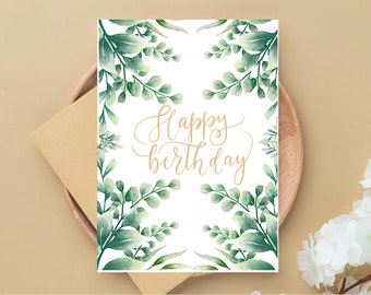 Digital gefaltete Blumen Geburtstagskarte, happy birthday, printable Karte, digitale Karte, Geburtstagskarte, digitaler Download, Greenery Karte
