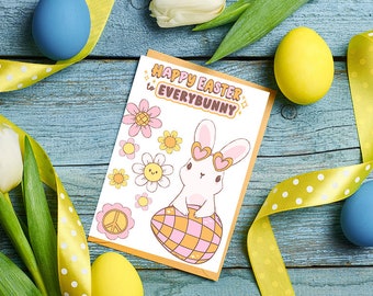 Digital Printable Easter Card, printable card, digital card, digital download, happy easter, bunny card, floral card, floral easter