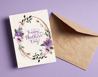 Digitalt mors dag-kort, utskrivbart mors dag-kort, digital nedladdning, blommigt kort, grattis på mors dag, utskrivbart kort, minimalistiskt kort