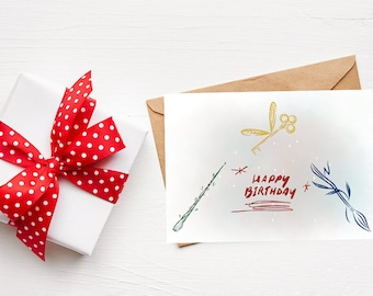 Digital Birthday Card, printable card, printable birthday card, wizard card, digital download, gift for her, happy birthday