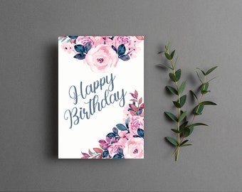 Carte d'anniversaire numérique, carte d'anniversaire imprimable, carte imprimable, carte numérique, téléchargement numérique, carte florale, carte d'anniversaire