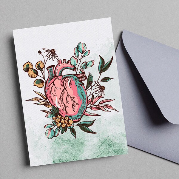 Digital Card, digital download, printable card, any occasion card, steam punk card, floral card, heart card