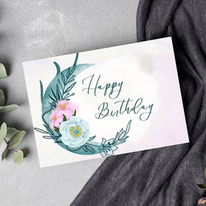 Carte d&#39;anniversaire numérique, carte d&#39;anniversaire imprimable, carte imprimable, carte numérique, téléchargement numérique, carte florale, carte d&#39;anniversaire, aquarelle