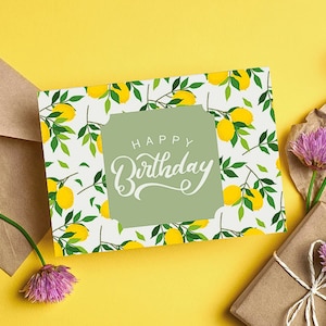 Digital Birthday Card, printable birthday card, printable card, digital card, digital download, floral card, birthday card, lemon