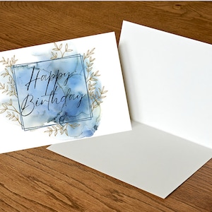 Carte d'anniversaire pliée numérique, carte imprimable, carte pliable, carte de joyeux anniversaire, carte aquarelle