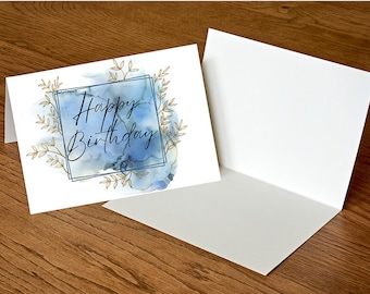 Digital Folded Birthday Card, printable card, foldable card, happy birthday card, watercolor card