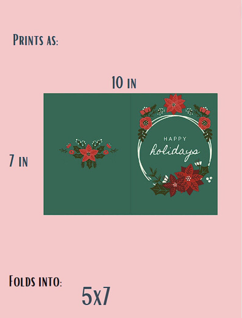 Floral Happy Holidays Card, Printable Christmas Card (PDF, PNG, JPG) - Etsy