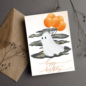 Tarjeta de cumpleaños digital, tarjeta de cumpleaños imprimible, tarjeta imprimible, cumpleaños de Halloween, descarga digital, tarjeta de otoño, tarjeta de cumpleaños, acuarela