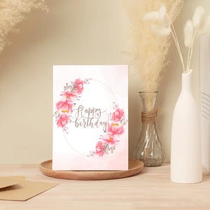 Cartão de aniversário em aquarela para impressão, cartão digital, aniversário digital, cartão para impressão, feliz aniversário, cartão boho, presente para ela