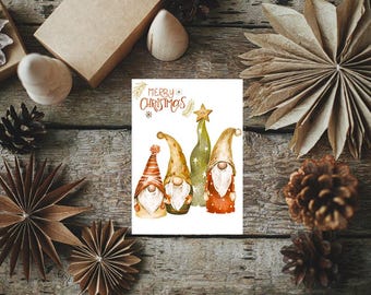 God jul-kort med gnome, utskrivbart (digital nedladdning)