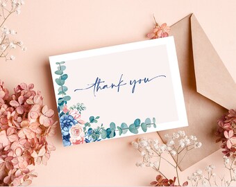 Floral Printable Thank You Card, Elegant Botanical Design (Digital Download)