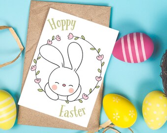 Digital Printable Easter Card, printable card, digital card, digital download, happy easter, bunny card, floral card, floral easter