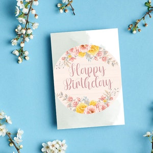 Cartão de aniversário digital, cartão de aniversário para impressão, cartão para impressão, cartão digital, download digital, cartão floral, cartão de aniversário, aquarela