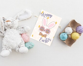 Digital Printable Easter Card, printable card, digital card, digital download, happy easter, bunny card, floral card, floral easter