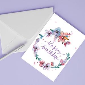 Digital Birthday Card, printable birthday card, printable card, digital card, digital download, floral card, birthday card, watercolor