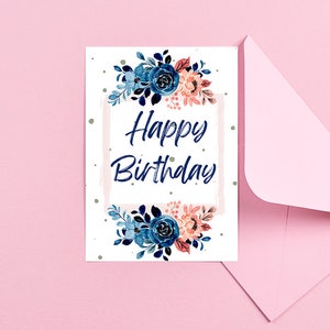 Carte d&#39;anniversaire florale numérique, joyeux anniversaire, carte imprimable, carte numérique, cadeau pour elle, carte florale