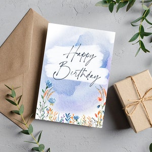 Digital Birthday Card, printable birthday card, printable card, digital card, digital download, floral card, birthday card, watercolor