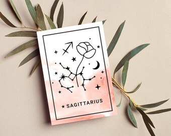 Zodiac Birthday Card, Sagittarius Star Sign (Digital Download)