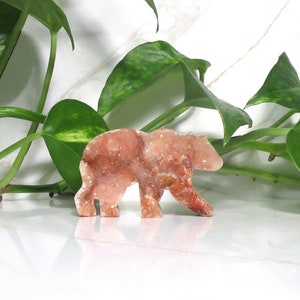 Crystal Bear Carving Pink Maligano Jasper Carved Bear Pink Gemstone Bear Figurine Stone Bear Statue Carved Rock Nature Gift for Animal Lover