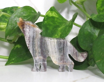 Amethyst Crazy Lace Wolf Carving, Crystal Wolf Figurine, Colorful Gemstone Coyote Statue, Carved Husky Dog, Animal Totem Gift for Collectors