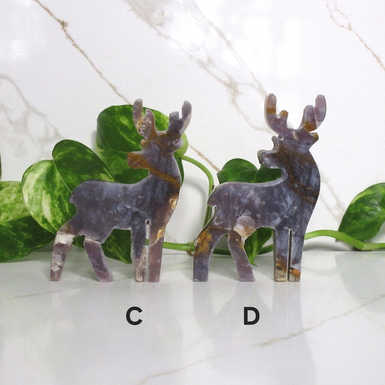 Purple Chalcedony Crystal Deer Carving – Hand Carved Stone Reindeer Figurine, Animal Lover Gift image 8